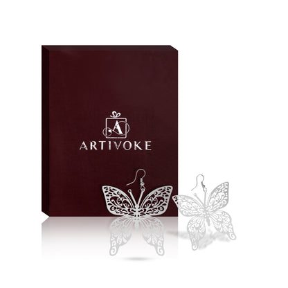 Butterfly Design Brass Earrings, Handcrafted & Silver-Plated Earrings For Women