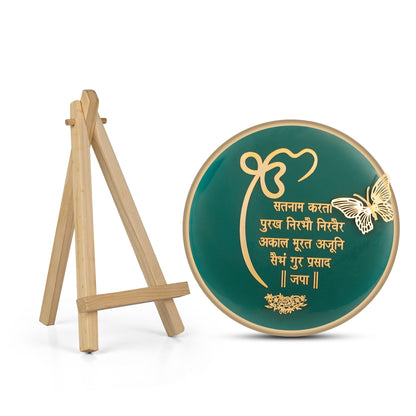 Onkar Mantra Resin Art Gold Cutwork with A Type Pine Wood Easel Stand