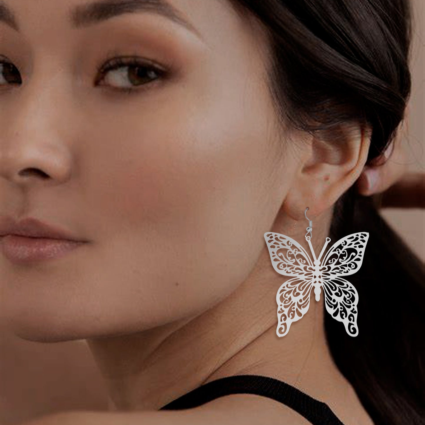 Butterfly Design Brass Earrings, Handcrafted & Silver-Plated Earrings For Women
