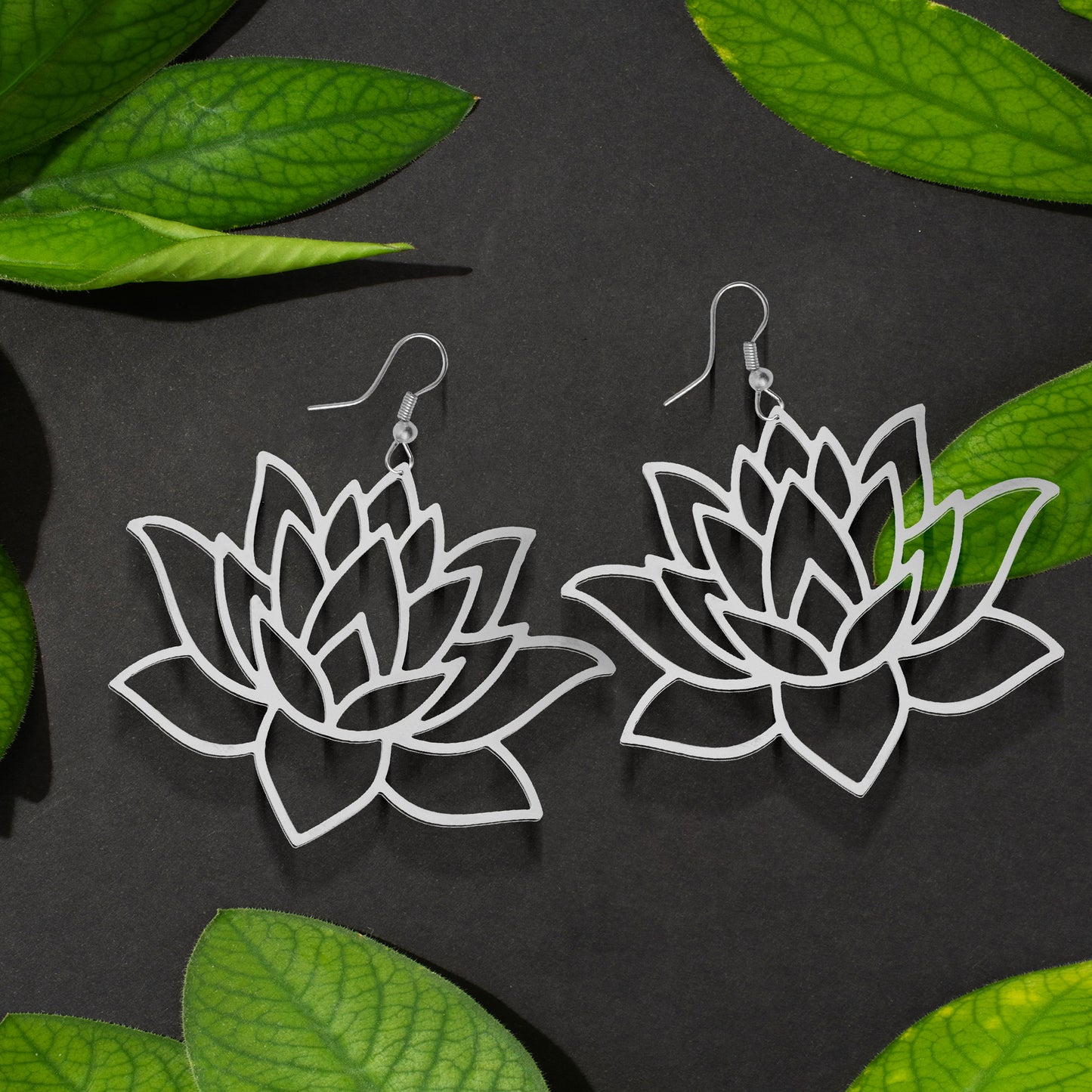 Lotus Cutout Earring Set: Embrace Nature's Beauty in Style ( Silver )