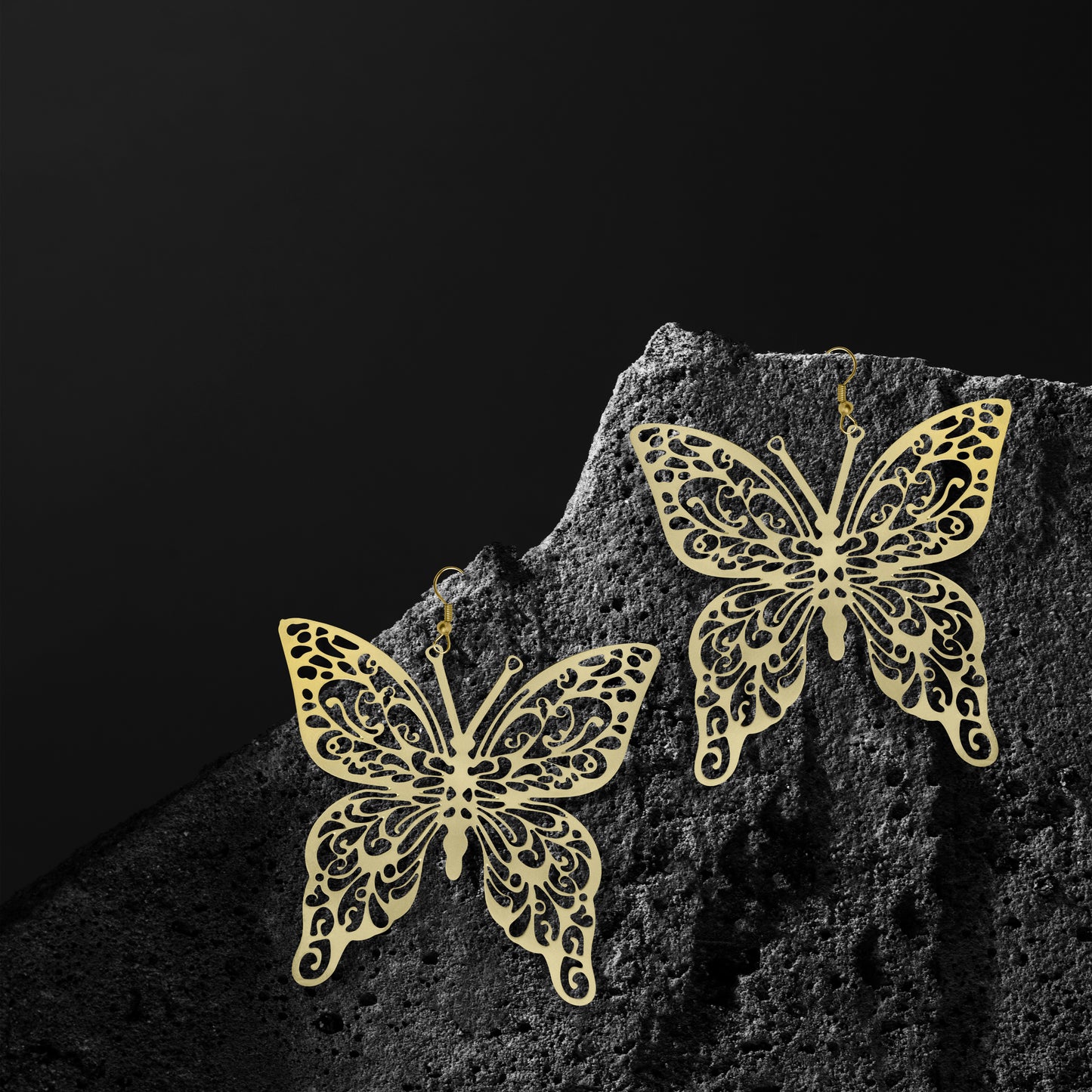 Butterfly Design Brass Earrings, Handcrafted & Gold-Plated Earrings For Women