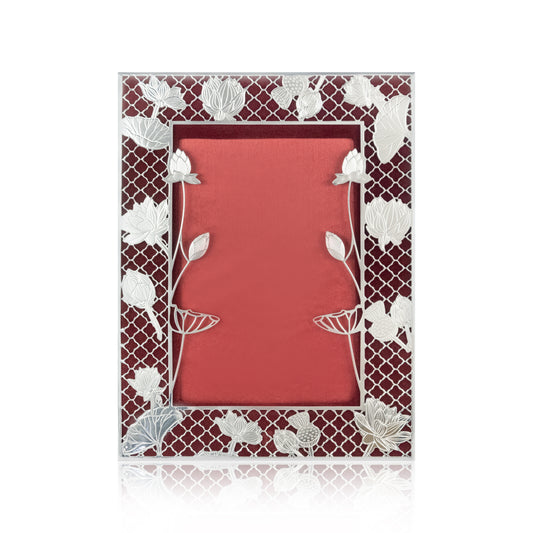 Silver Plated Photo Frame For Home Decor with Flower Design