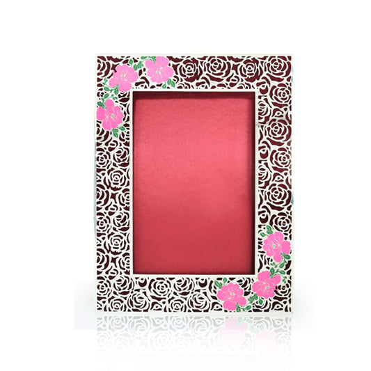 Brass Silver Photo frame with Flower Design
