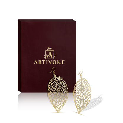 Leaf Design Brass Earrings, Handcrafted & Gold-Plated Earrings For Women