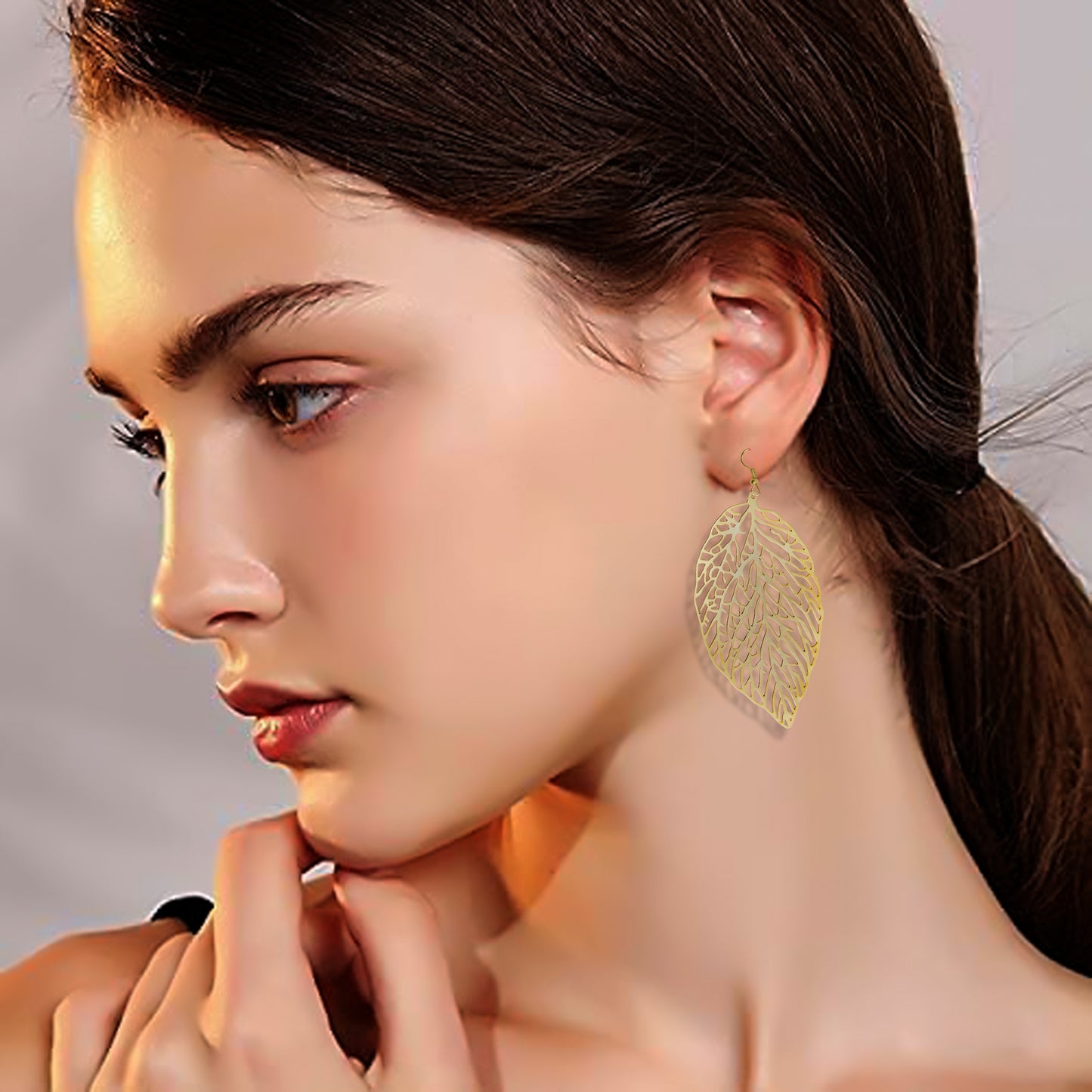 Leaf Design Brass Earrings, Handcrafted & Gold-Plated Earrings For Women