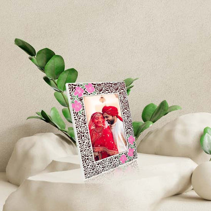 Brass Silver Photo frame with Flower Design