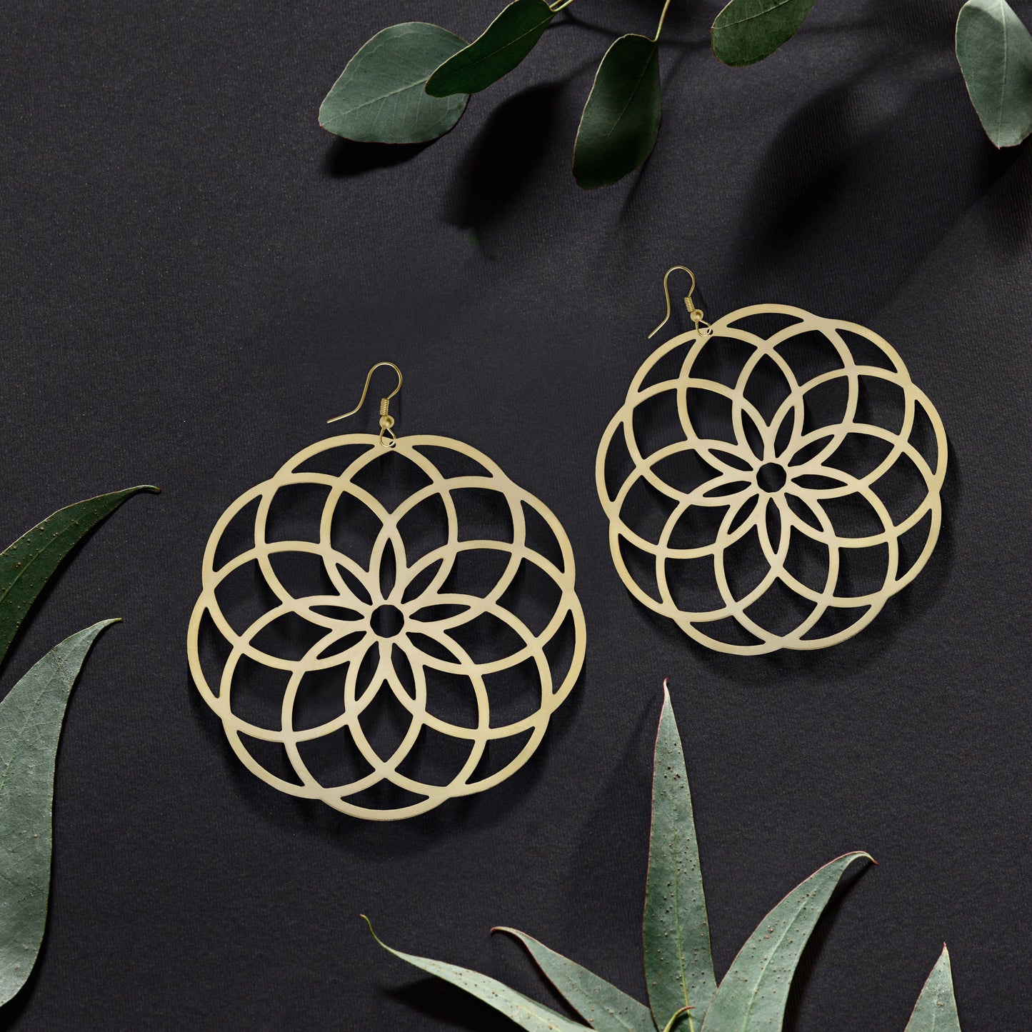 Geometric Flower Form Earrings, Handcrafted & Gold-Plated Earrings For Women