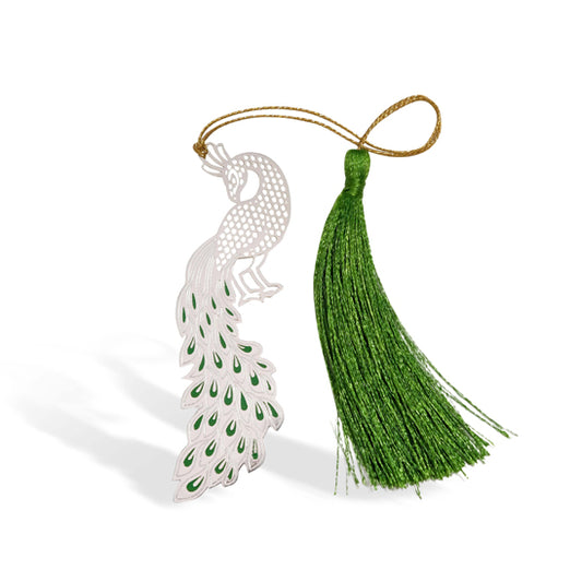 Silver Plated Green Peacock Bookmark