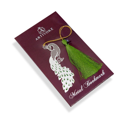 Silver Plated Green Peacock Bookmark