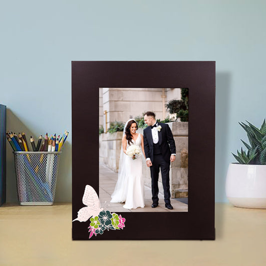 Wooden Photo Frame with Silver Plated Butterfly Design