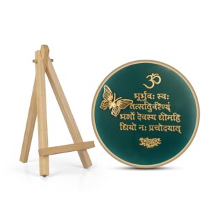 Gayatri Mantra Resin Art gold cutwork with A Type Pine Wood Easel Stand – Gifting, Decor Art for Home, Office, Yoga Studio