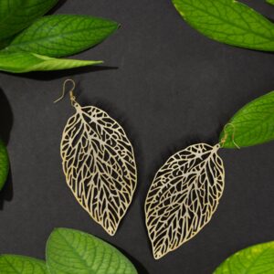 Leaf Design Brass Earrings, Handcrafted & Gold-Plated Earrings For Women