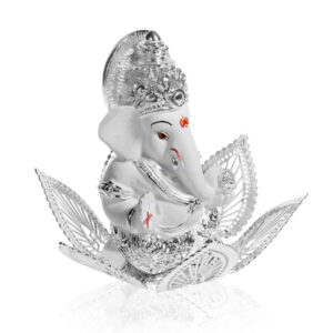 Lord Ganesha On Lotus | Silver Plated Idol Of Ganesha Car Decorative Showpiece